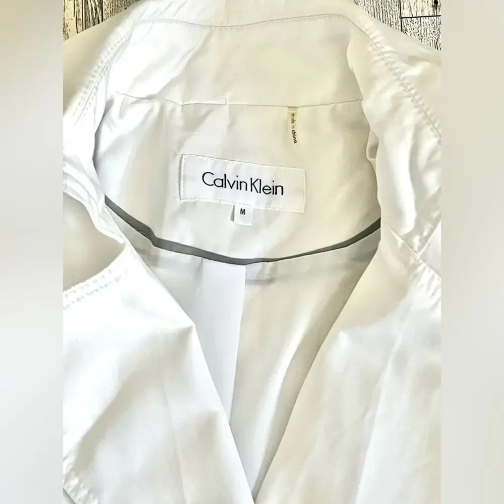 Calvin Klein Dressy White Ruffle Double Breasted Trench Coat Size Medium - Picture 9 of 9